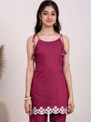 Girls Floral Embroidered Regular Thread Work Kurta with Palazzos