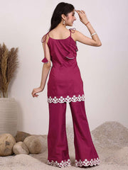 Girls Floral Embroidered Regular Thread Work Kurta with Palazzos