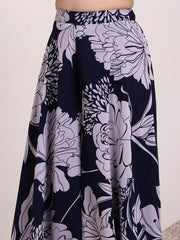 Girls Floral Printed Georgette Pleated V-Neck A-Line Kurta With Palazzos