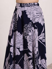 Girls Floral Printed Georgette Pleated V-Neck A-Line Kurta With Palazzos