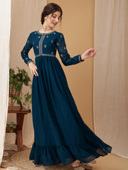 Girls Floral Embroidered Sequinned Georgette Ethnic Dress