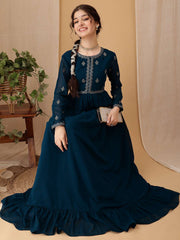 Girls Floral Embroidered Sequinned Georgette Ethnic Dress