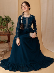 Girls Floral Embroidered Sequinned Georgette Ethnic Dress