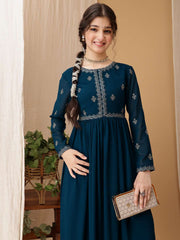 Girls Floral Embroidered Sequinned Georgette Ethnic Dress