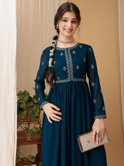 Girls Floral Embroidered Sequinned Georgette Ethnic Dress