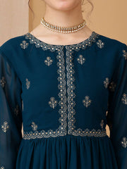 Girls Floral Embroidered Sequinned Georgette Ethnic Dress