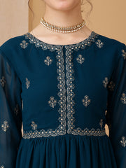 Girls Floral Embroidered Sequinned Georgette Ethnic Dress