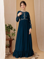 Girls Floral Embroidered Sequinned Georgette Ethnic Dress