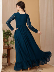 Girls Floral Embroidered Sequinned Georgette Ethnic Dress