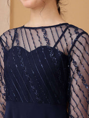 Girls Striped Thread & Sequinned Georgette Embroidered Ethnic Dress