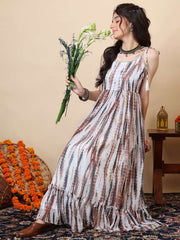 Girls Tie & Dye Pleated Shoulder Straps Ethnic Dress