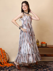Girls Tie & Dye Pleated Shoulder Straps Ethnic Dress