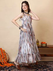 Girls Tie & Dye Pleated Shoulder Straps Ethnic Dress