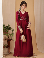 Girls Floral Embroidered Sequinned Pleated A-Line Maxi Georgette Ethnic Dress