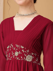 Girls Floral Embroidered Sequinned Pleated A-Line Maxi Georgette Ethnic Dress