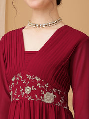 Girls Floral Embroidered Sequinned Pleated A-Line Maxi Georgette Ethnic Dress