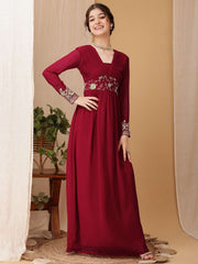 Girls Floral Embroidered Sequinned Pleated A-Line Maxi Georgette Ethnic Dress