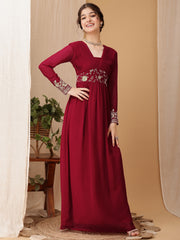 Girls Floral Embroidered Sequinned Pleated A-Line Maxi Georgette Ethnic Dress