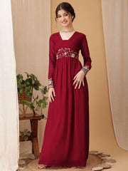 Girls Floral Embroidered Sequinned Pleated A-Line Maxi Georgette Ethnic Dress