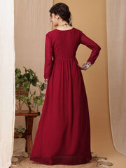 Girls Floral Embroidered Sequinned Pleated A-Line Maxi Georgette Ethnic Dress