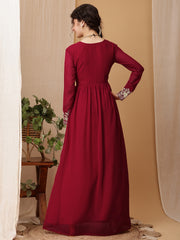 Girls Floral Embroidered Sequinned Pleated A-Line Maxi Georgette Ethnic Dress