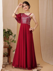 Girls Geometric Embroidered Sequinned A-line Ethnic Dress