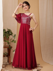 Girls Geometric Embroidered Sequinned A-line Ethnic Dress