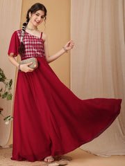 Girls Geometric Embroidered Sequinned A-line Ethnic Dress