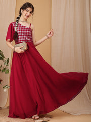 Girls Geometric Embroidered Sequinned A-line Ethnic Dress