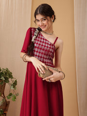 Girls Geometric Embroidered Sequinned A-line Ethnic Dress