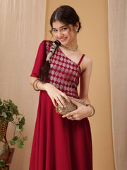 Girls Geometric Embroidered Sequinned A-line Ethnic Dress