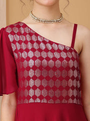 Girls Geometric Embroidered Sequinned A-line Ethnic Dress