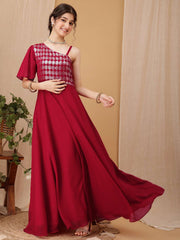 Girls Geometric Embroidered Sequinned A-line Ethnic Dress