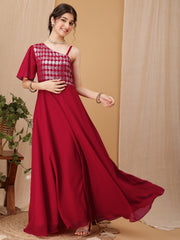 Girls Geometric Embroidered Sequinned A-line Ethnic Dress