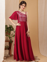 Girls Geometric Embroidered Sequinned A-line Ethnic Dress