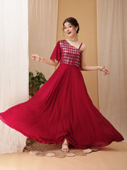 Girls Geometric Embroidered Sequinned A-line Ethnic Dress