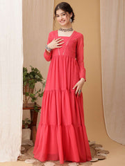 Girls Floral Embroidered Sequined Tiered Ethnic Dress