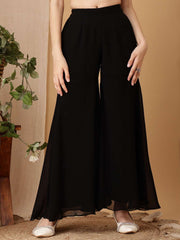 Girls Floral Embroidered Pleated Thread Work Kurta With Palazzo