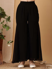 Girls Floral Embroidered Pleated Thread Work Kurta With Palazzo