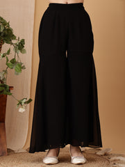 Girls Floral Embroidered Pleated Thread Work Kurta With Palazzo