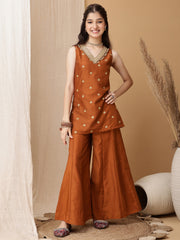 Girls Ethnic Motifs Embroidered Regular Sequinned Kurti with Palazzos