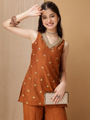 Girls Ethnic Motifs Embroidered Regular Sequinned Kurti with Palazzos