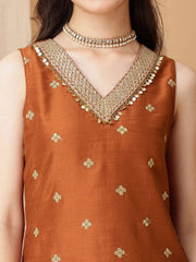 Girls Ethnic Motifs Embroidered Regular Sequinned Kurti with Palazzos