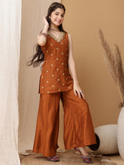 Girls Ethnic Motifs Embroidered Regular Sequinned Kurti with Palazzos