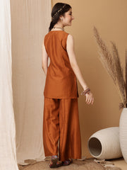 Girls Ethnic Motifs Embroidered Regular Sequinned Kurti with Palazzos