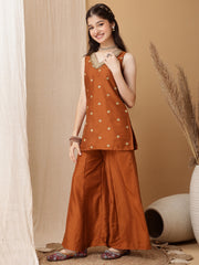 Girls Ethnic Motifs Embroidered Regular Sequinned Kurti with Palazzos