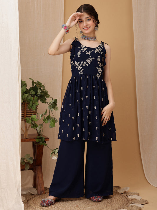 Girls Ethnic Motifs Embroidered A-Line Kurta with Palazzos