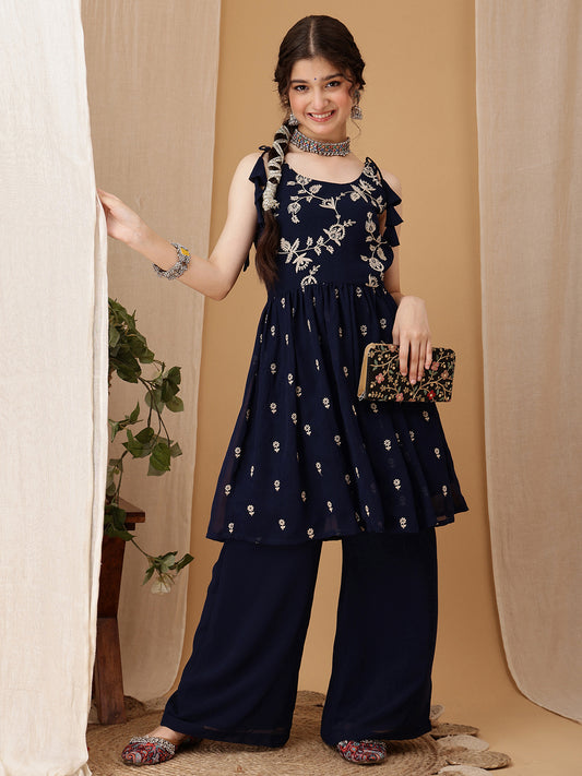 Girls Ethnic Motifs Embroidered A-Line Kurta with Palazzos