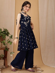 Girls Ethnic Motifs Embroidered A-Line Kurta with Palazzos