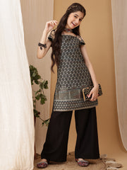 Girls Floral Regular Sequinned Kurta with Palazzos